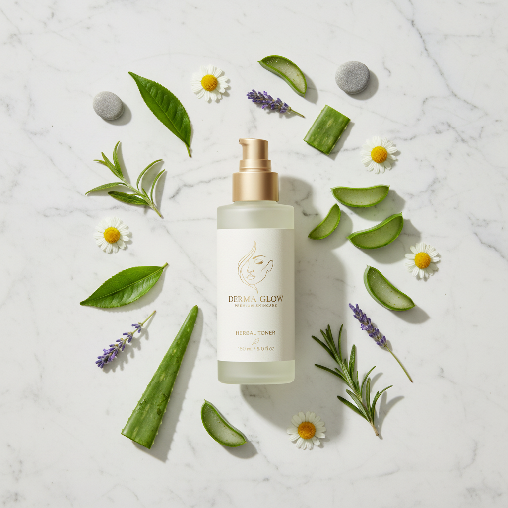 Flat lay with fresh herbs and botanicals