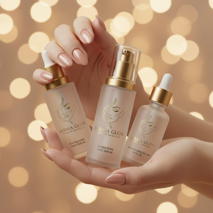 Hands holding bottles with bokeh background